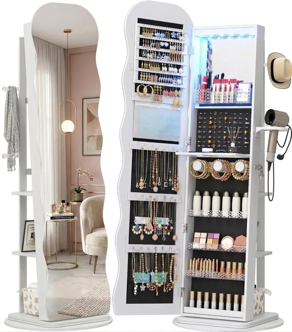 Black Wave Mirror Jewelry Armoire