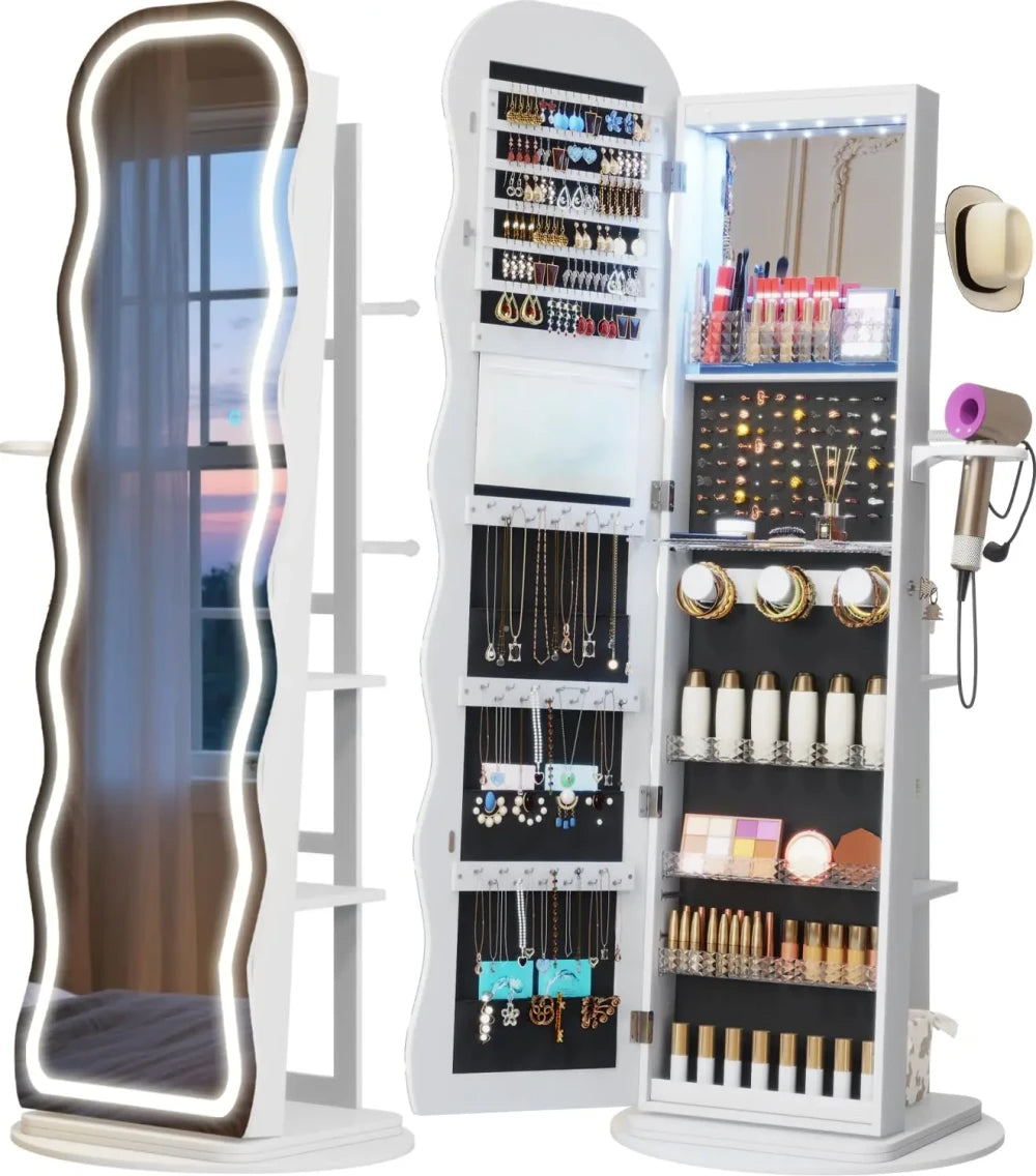 Black Wave Mirror Jewelry Armoire
