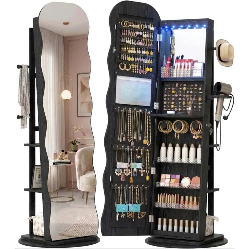Black Wave Mirror Jewelry Armoire