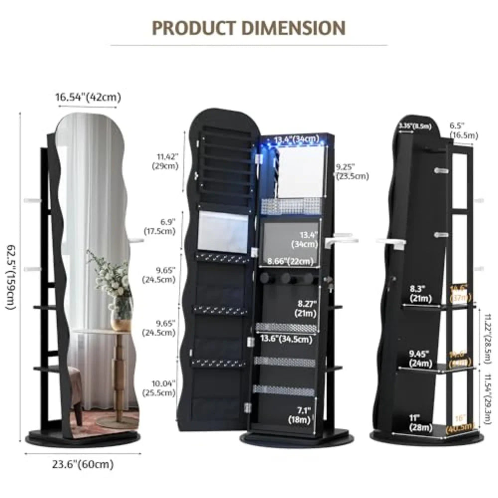 Black Wave Mirror Jewelry Armoire