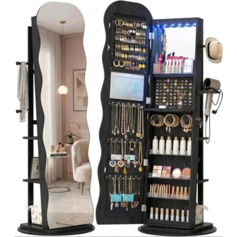 Black Wave Mirror Jewelry Armoire